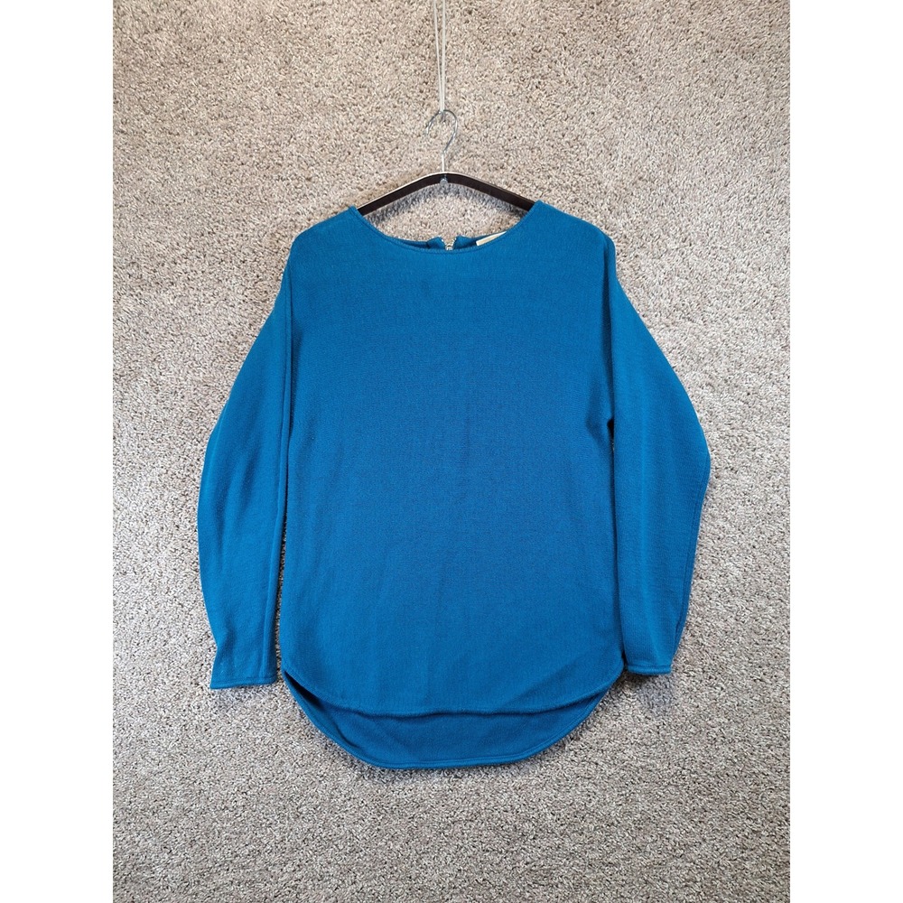 Michael Kors Sweater‎ Womens M Blue Back Zip Pullover Long Sleeve High Low Hem